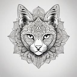 Cat Mandala Tattoo - Mandala-style tattoo featuring a cat design.  minimal color tattoo, white background
