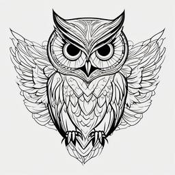 Outline Owl Tattoo - Keep it sleek and stylish with an outline-style owl tattoo.  simple color tattoo,vector style,white background