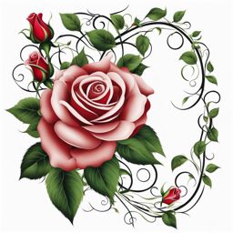 Rose vine tattoo, Tattoos featuring vines adorned with roses.  color, tattoo patterns, white clean background