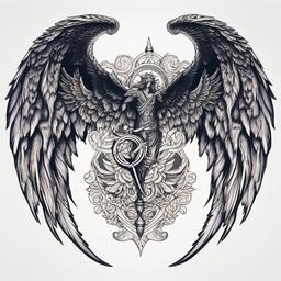 Demon and Angel Wing Tattoo-Intricate and symbolic tattoo featuring both demon and angel wings, capturing themes of balance and duality.  simple color tattoo,white background