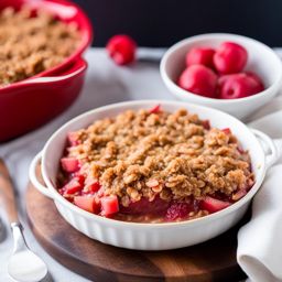 rhubarb crisp featuring tart rhubarb and a crispy oat topping. 