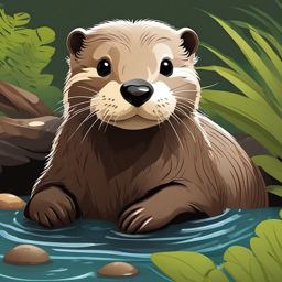 Cute Otter in a Hidden Stream  clipart, simple