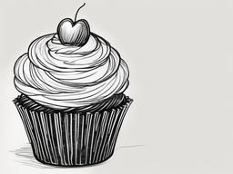 drawing of a cupcake with a heart  minimal rough sketch scribbles,doodles,black and white