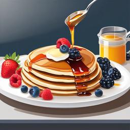 Breakfast clipart - Pancakes with syrup and berries.  vector style illustration, white background