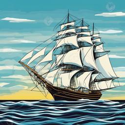 Sailing ship at sea  , vector illustration, clipart