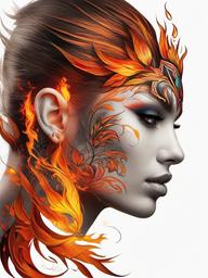 fire face tattoo  simple color tattoo,white background