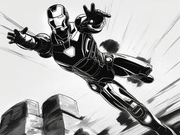 drawing of Iron Man landing  minimal rough sketch scribbles,doodles,black and white