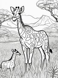 Giraffe Coloring Pages - Giraffe having a picnic with other animals  simple coloring pages