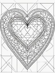 Heart Patchwork Coloring Pages - Quilted Heart Designs in Patchwork Style  minimal black outline printable sheet, coloring page