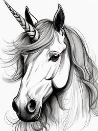 drawing of a unicorn with a gentle expression  minimal rough sketch scribbles,doodles,black and white