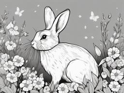 drawing of a bunny with flowers  minimal rough sketch scribbles,doodles,black and white