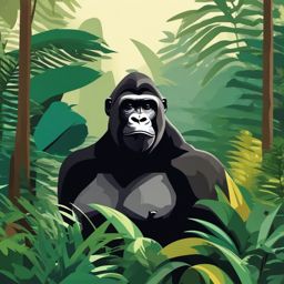 Western Lowland Gorilla Clip Art - Western lowland gorilla in the jungle,  color vector clipart, minimal style