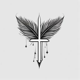 Cross with Feather Tattoo - Combination of a cross and feather.  simple vector tattoo,minimalist,white background