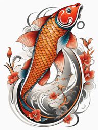 Dragon koi fish tattoo, Tattoos combining the beauty of koi fish with dragon imagery.  color, tattoo style pattern, clean white background