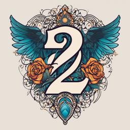 222 Angel Number Tattoo-Exploring the significance of numbers with a tattoo featuring the 222 angel number, symbolizing balance, harmony, and spiritual alignment.  simple vector color tattoo