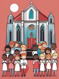 Church clipart - children participating in a church event  color,minimalist,vector clipart