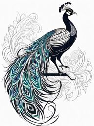 Peacock Tattoo - Peacock displaying its stunning tail feathers  few color tattoo design, simple line art, design clean white background