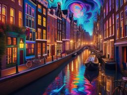 Trippy Wallpaper - Psychedelic Art in Amsterdam's Vibrant Streets  wallpaper style, intricate details, patterns, splash art, light colors