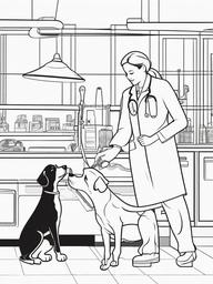 Dog at the Vet Coloring Pages - Caring Scene at the Veterinary Office  minimal black outline printable sheet, coloring page