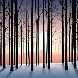 Winter Silhouettes clipart - Trees casting long shadows at dusk, ,vector color clipart,minimal