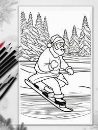 Santa Ice Skating Coloring Pages - Santa Gliding Across a Frozen Pond  minimal black outline printable sheet, coloring page