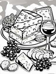 Food Coloring Pages - Cheese platter with grapes and crackers  simple coloring pages