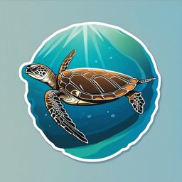 Sea Turtle Sticker - A serene sea turtle gliding through the ocean. ,vector color sticker art,minimal