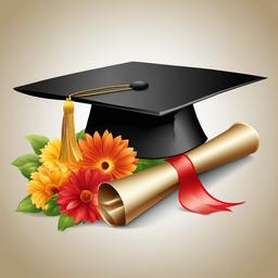 Grad Cap clipart - graduation cap on a table with flowers  