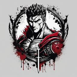 Guts Berserk Tattoo-Tribute to Guts from Berserk, capturing the iconic character in tattoo art.  simple color tattoo,white background