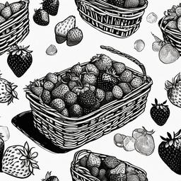 drawing of a strawberry basket  minimal rough sketch scribbles,doodles,black and white