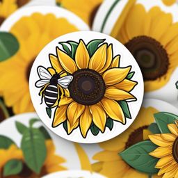 Sunflower and Bee Emoji Sticker - Pollination harmony, , sticker vector art, minimalist design