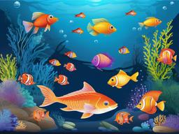 Fish clipart - fish swimming with other sea life  