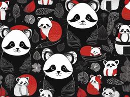 Red Panda Wallpaper-Cute red background with panda doodles in black and white  background wallpaper