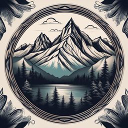 mountain tattoo design, capturing the grandeur and majesty of towering peaks. 