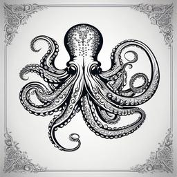 Octopus Tattoo Stencils - Explore intricate stencils for octopus tattoos, each capturing the essence of this fascinating creature.  simple vector color tattoo,minimal,white background