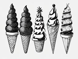 drawings of ice cream cones  minimal rough sketch scribbles,doodles,black and white