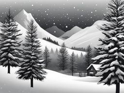 christmas clipart black and white in a snowy landscape - capturing a festive scene. 