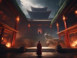 hitori no shita,chulan zhang,unleashing his supernatural powers to vanquish evil spirits,a dimly lit underground temple detailed matte painting, deep color, fantastical, intricate detail, splash screen, complementary colors, fantasy concept art, 8k resolution trending on artstation unreal engine 5