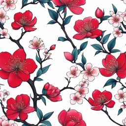 Sakura tattoos, Tattoos inspired by the iconic and elegant Japanese cherry blossoms.  vivid colors, white background, tattoo design