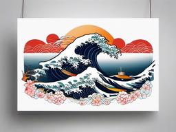 japanese wave tattoo band  simple color tattoo,white background,minimal