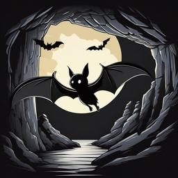 Bat cartoon - Bat flying through a dark cave  