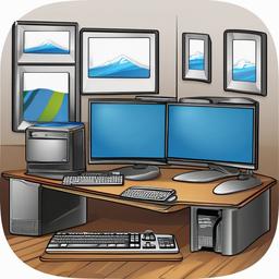 Computer clipart - desktop computer setup with dual monitors  