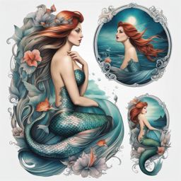 mermaid tattoo, capturing the enchanting allure of mermaids with artistic designs. 