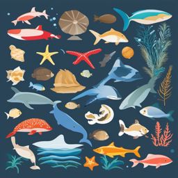 Seashore Discovery clipart - Exploring seashore wildlife, ,vector color clipart,minimal