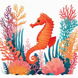 Seahorse Clipart - Seahorse floating among colorful coral reefs , minimal, 2d