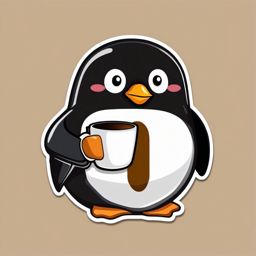 Penguin with Coffee and Laptop Emoji Sticker - Caffeine-fueled productivity, , sticker vector art, minimalist design