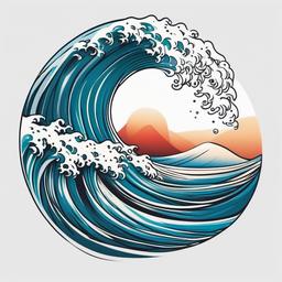 A Wave Tattoo - Keep it simple yet impactful with a straightforward and symbolic wave tattoo.  simple vector color tattoo,minimal,white background