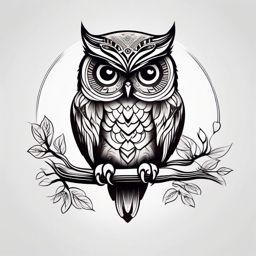 Owl tattoo in tranquil surroundings.  color tattoo style, minimalist design, white background