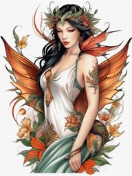 dragon fairy tattoo  simple color tattoo style,white background