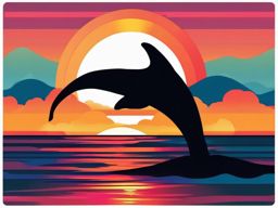 Whale Tail Sunset Sticker - The silhouette of a whale tail against a colorful ocean sunset, ,vector color sticker art,minimal